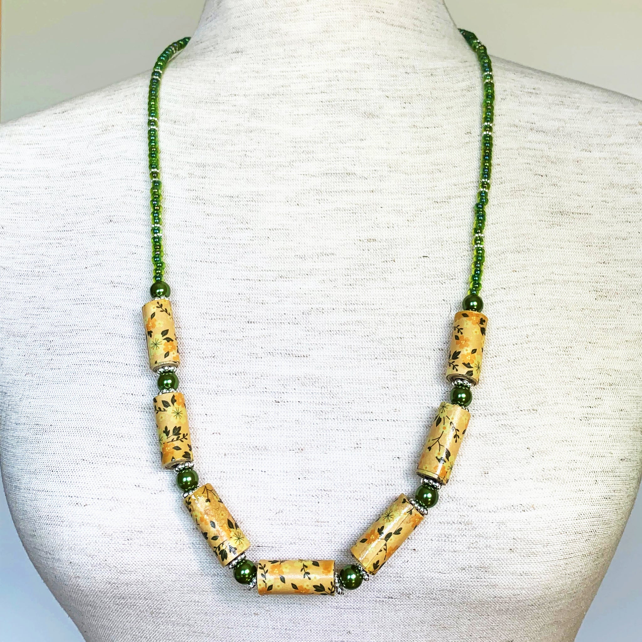 Floral Beige and Green Necklace - Image 2