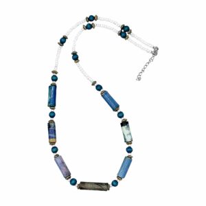 Blue and Silver Paper Bead Necklace