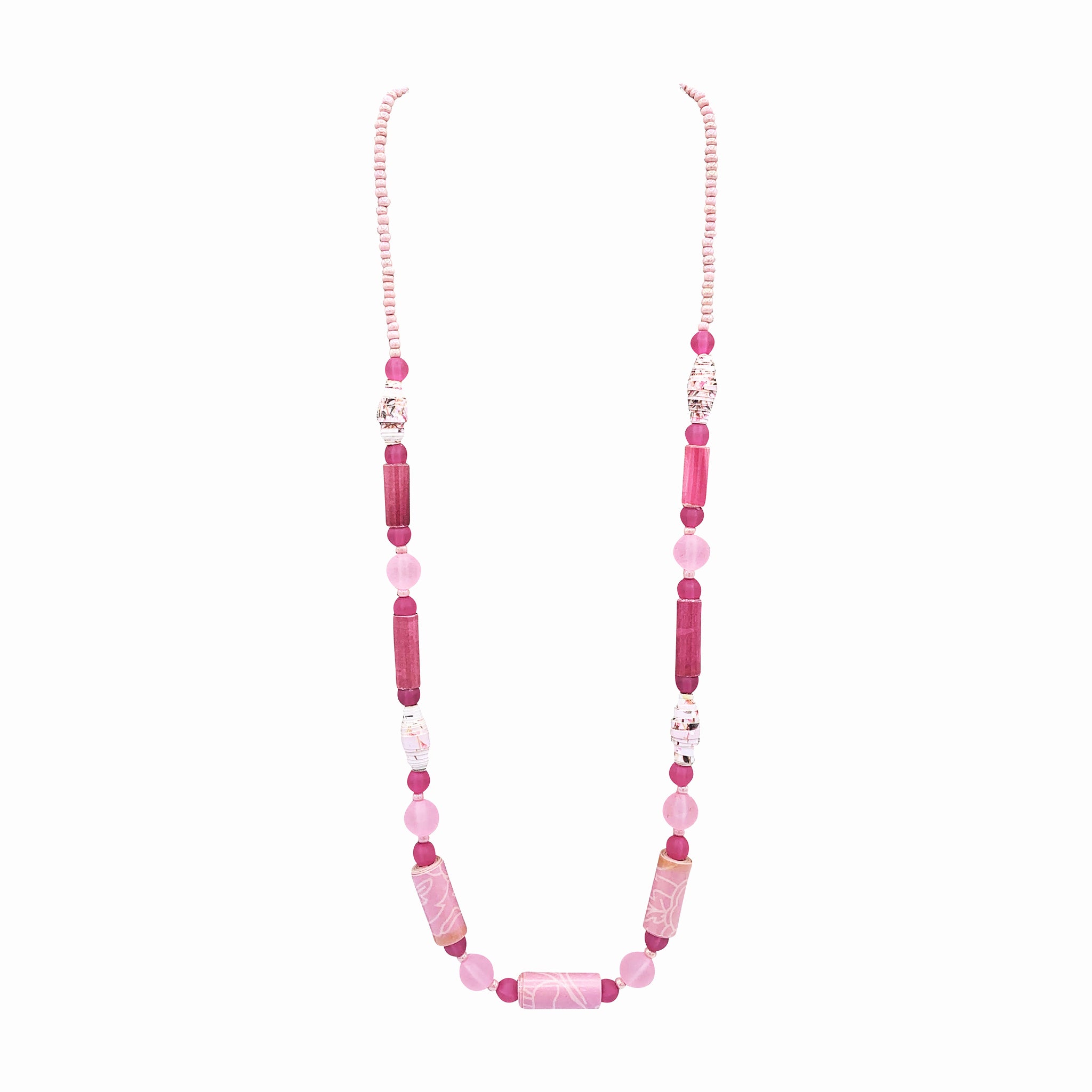 Pink Paper Beads Necklace