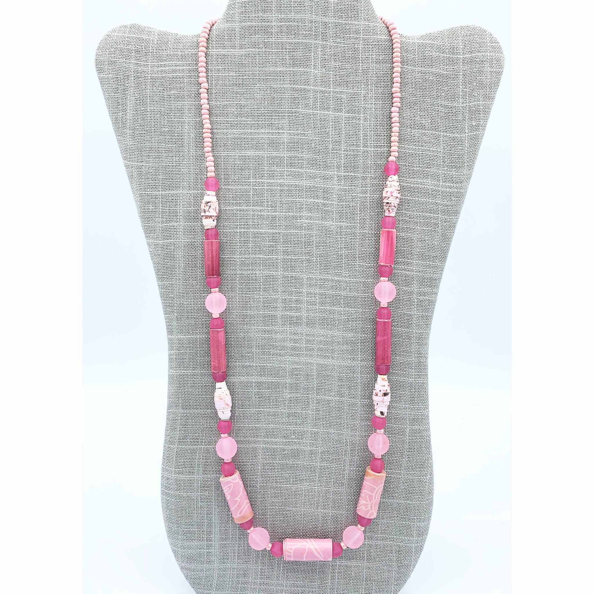 Pink Paper Beads Necklace - Image 3