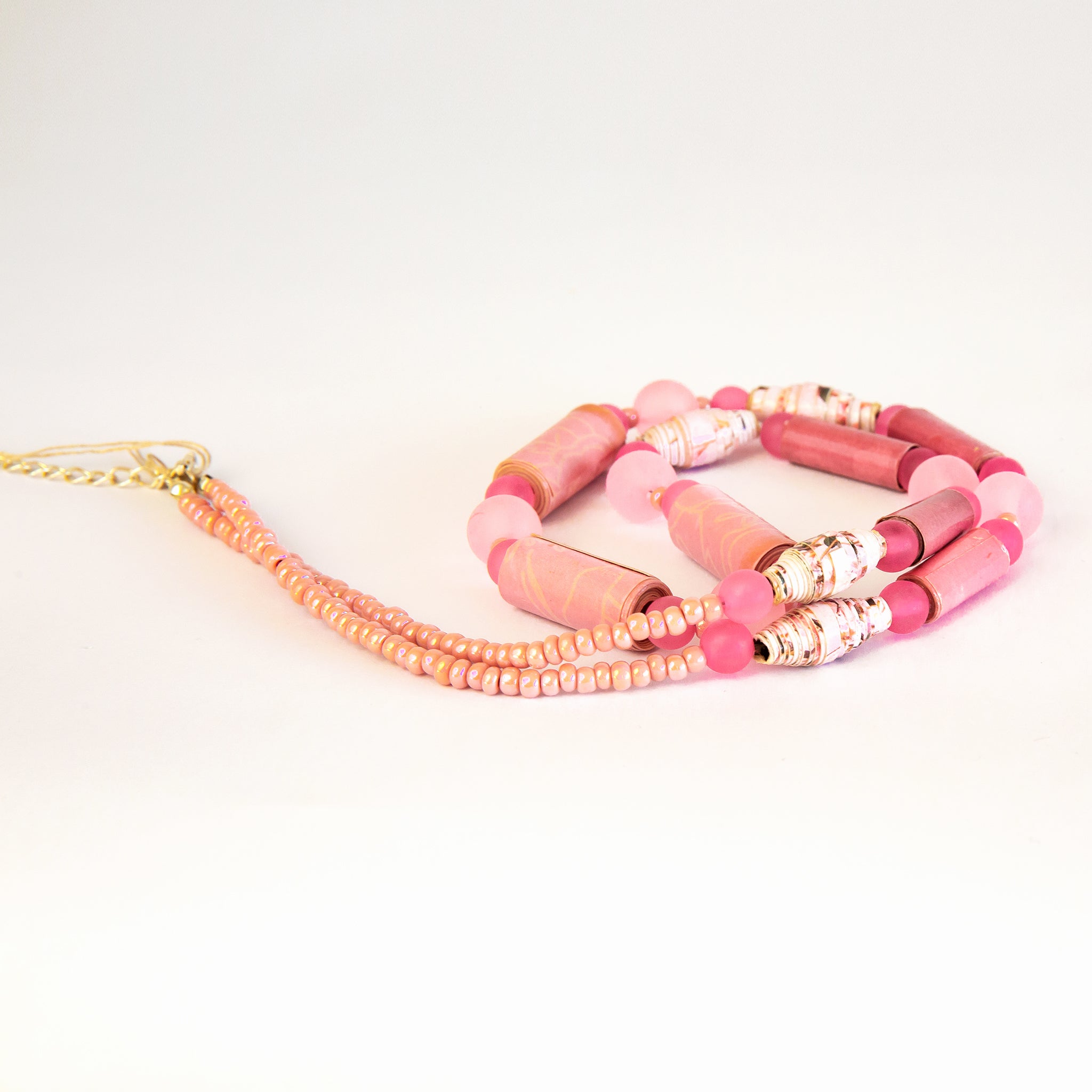 Pink Paper Beads Necklace - Image 2