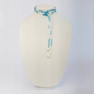 Gamla White and Blue Lariat Necklace
