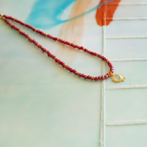 Frosted Red Necklace with Pomegranate