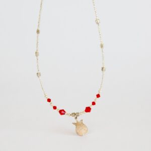 Red Crystal and Silver Necklace with Pomegranate